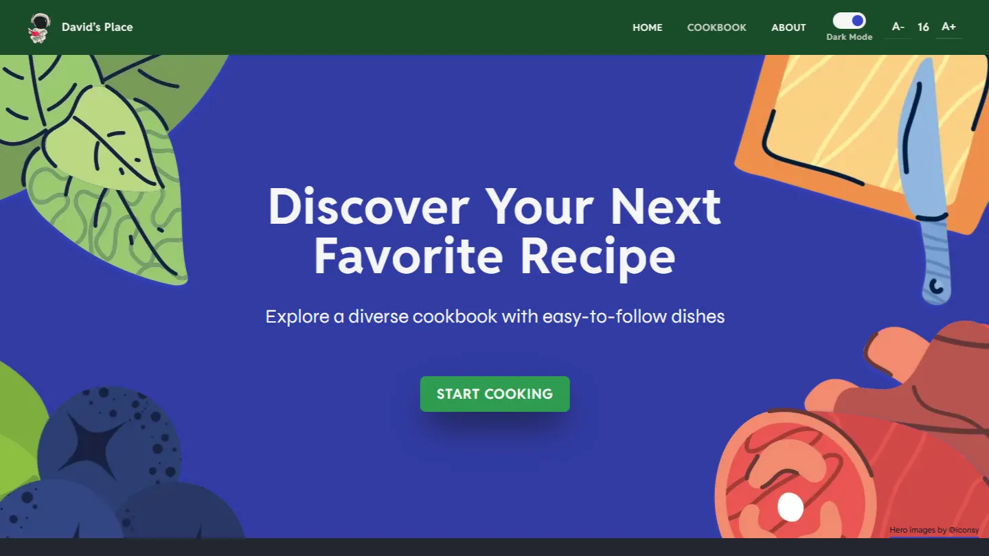 David’s Place Cookbook App